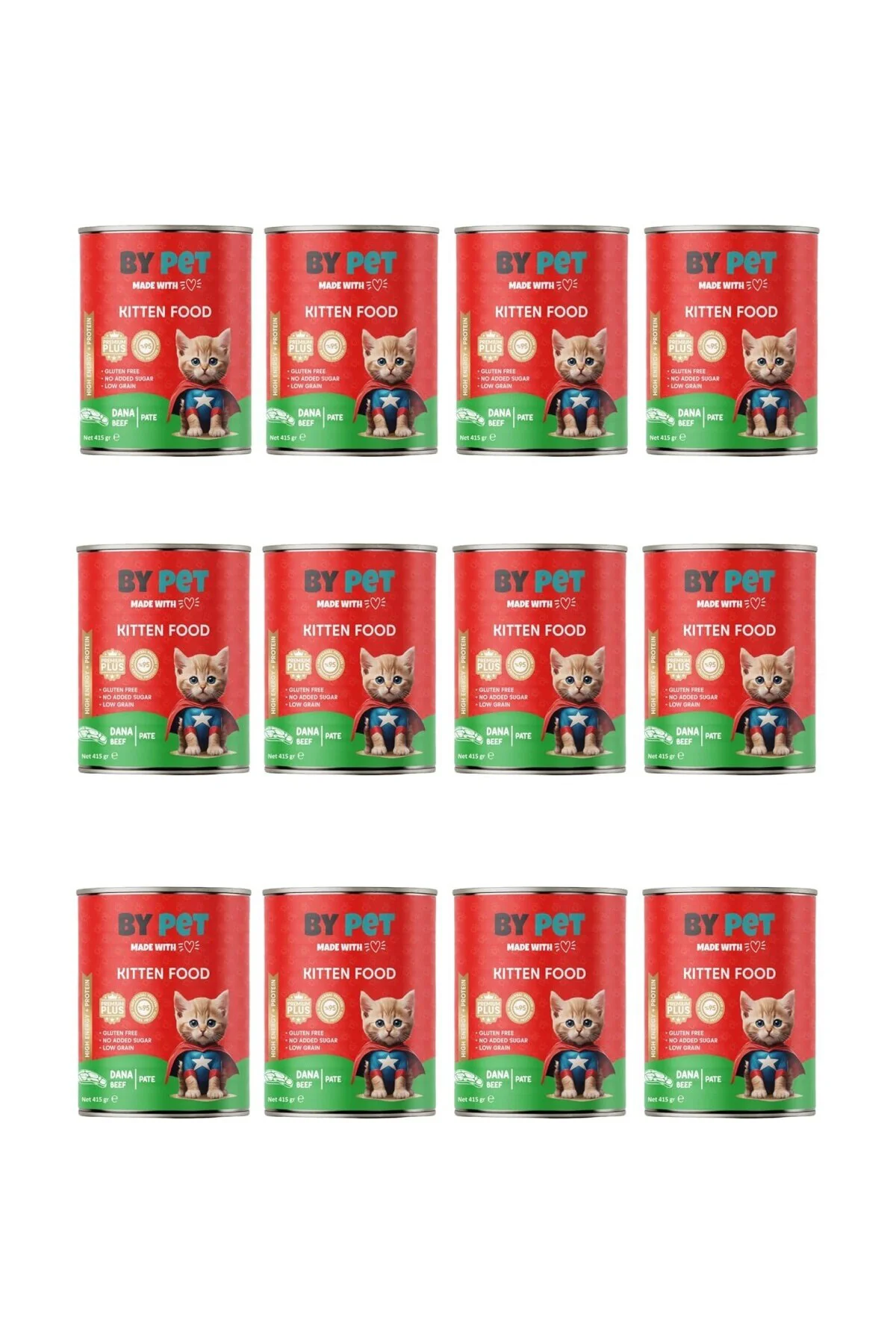 Yavru Kediler İçin Dana Etli Konserve Yaş Mama 415 gr x 12 Adet