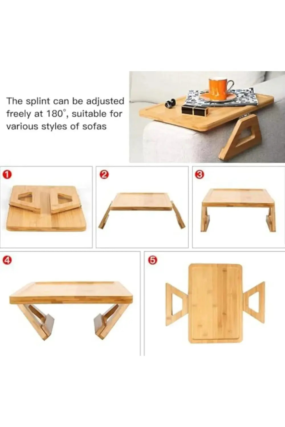 Yaylı Tutamaçlı Bambu Koltuk Tepsisi – Menteşeli, Kaymaz, Kullanı