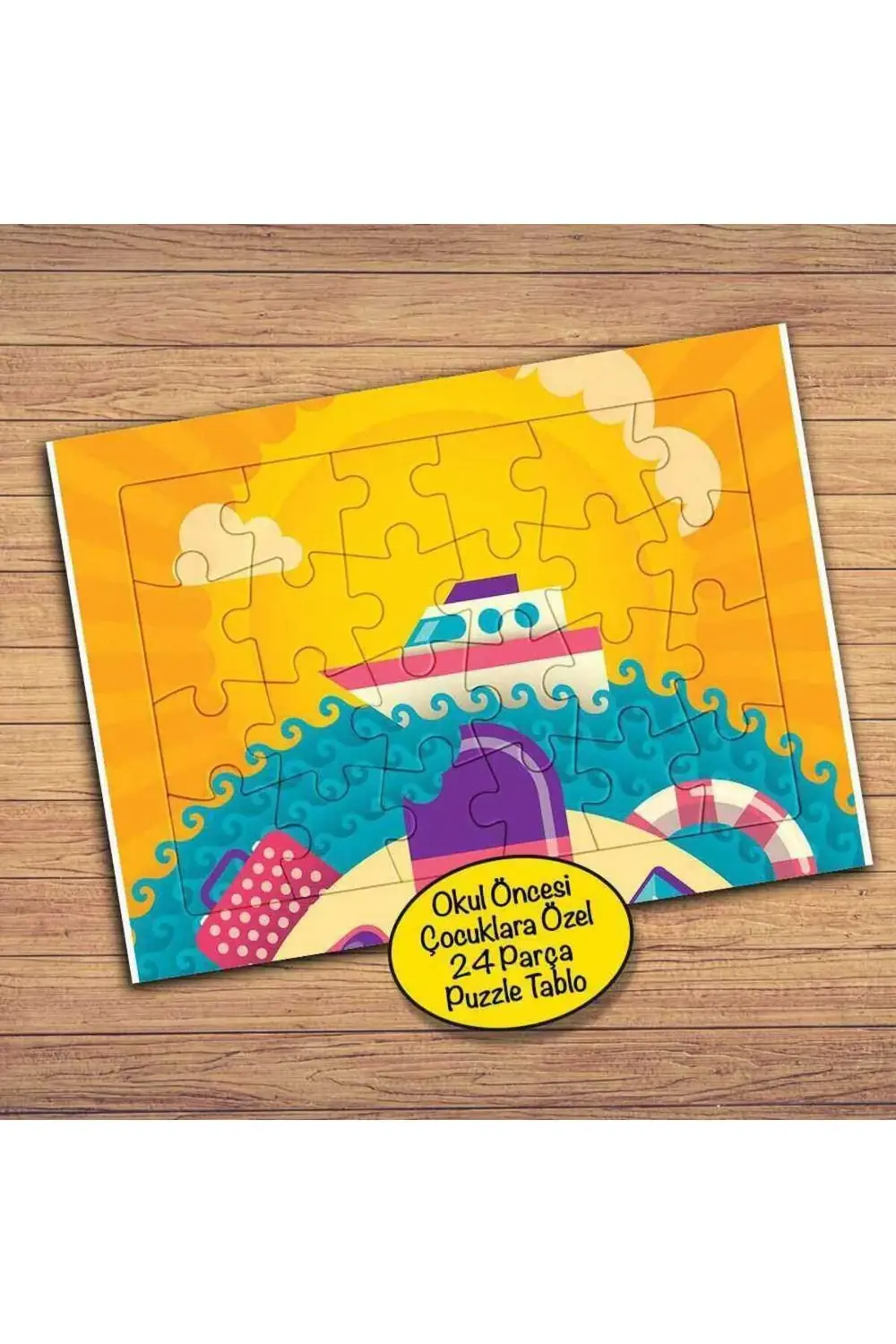 Yaz Mevsimi Denizde Gemi Çocuklara Özel Puzzle Yapboz Tablo-145pz