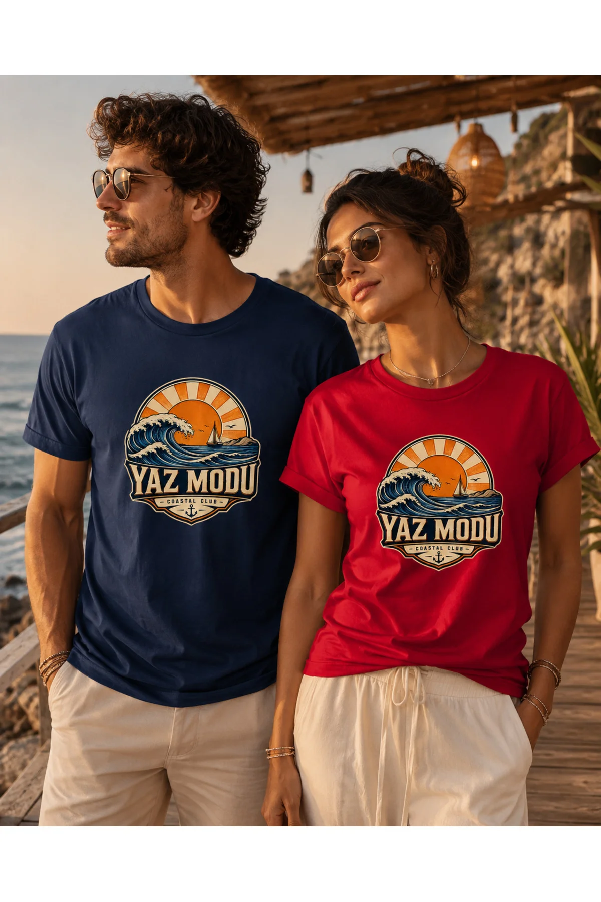 Yaz Modu Coastal Club Unisex Deniz Dalga Baskılı Yaz Temalı Regul