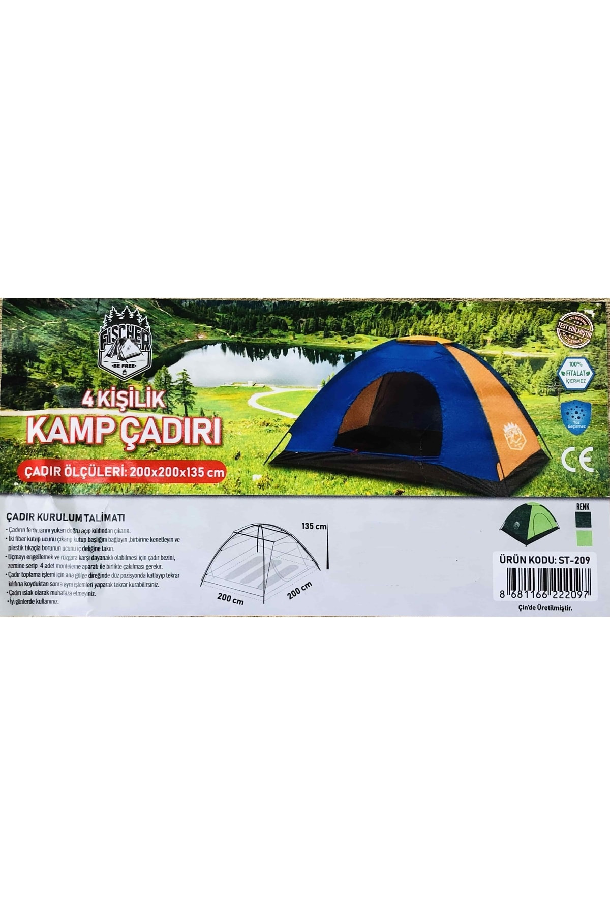 Yaz Sezonu Kamp Çadırı 4 Kişilik Yeşil Renkli Hafif Kolay Kurulab