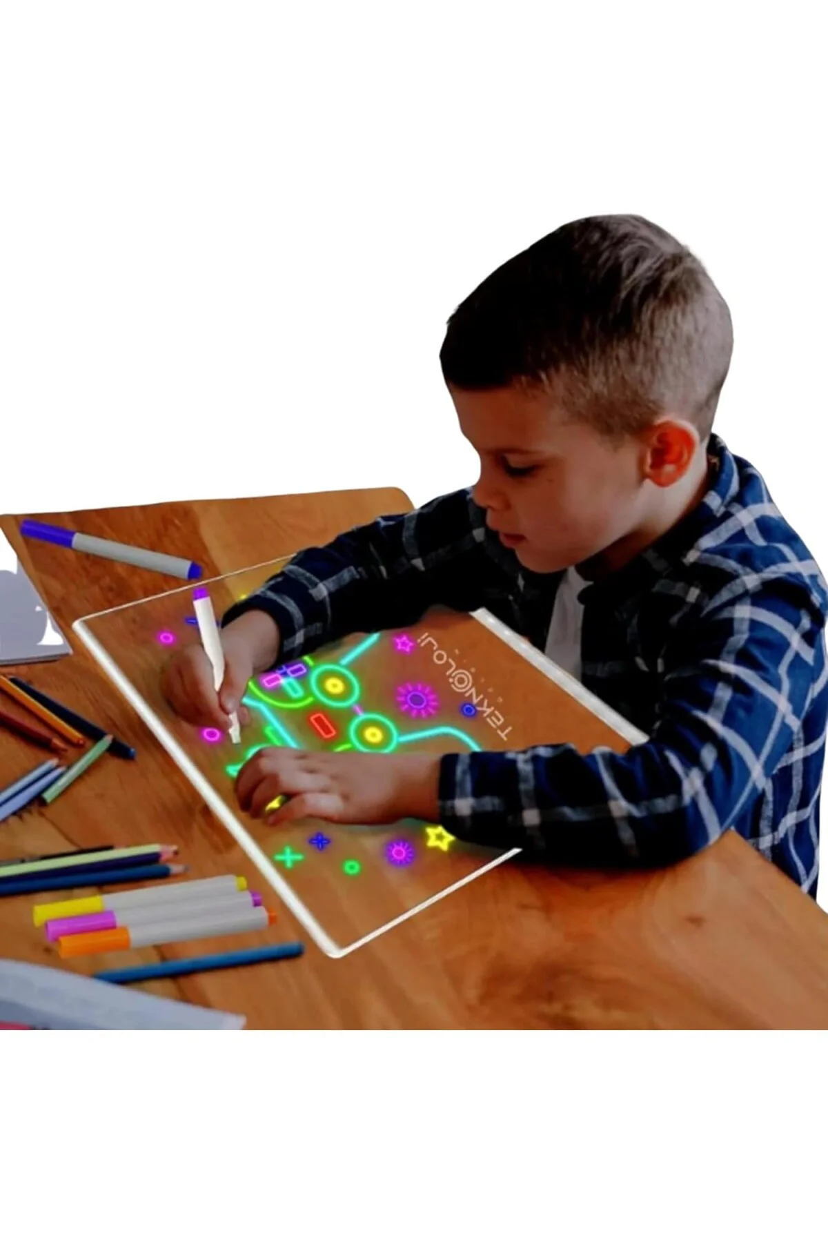Yazı Çizim Tahtası Led Işıklı 20X30 CM 7 Kalem ve Stant Hediyeli 