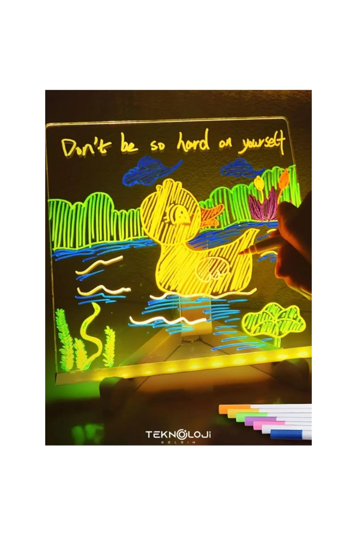 Yazı Çizim Tahtası Led Işıklı 20X30 CM 7 Kalem ve Stant Hediyeli 
