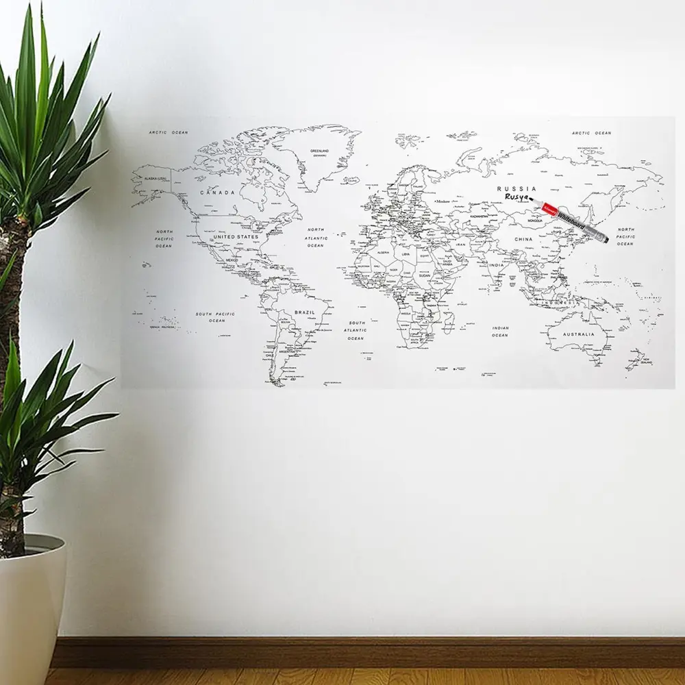 Yazılabilir Dünya Haritası Manyetik Duvar Stickerı 110 x 56 cm (4