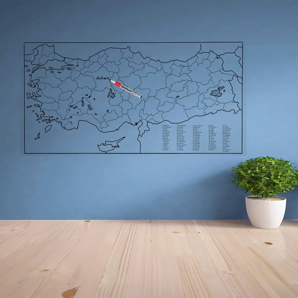 Yazılabilir Türkiye Haritası Manyetik Duvar Stickerı 110 x 56 cm Yazılabilir Türkiye Haritası Manyetik Duvar Stickerı 110 x 56 cm