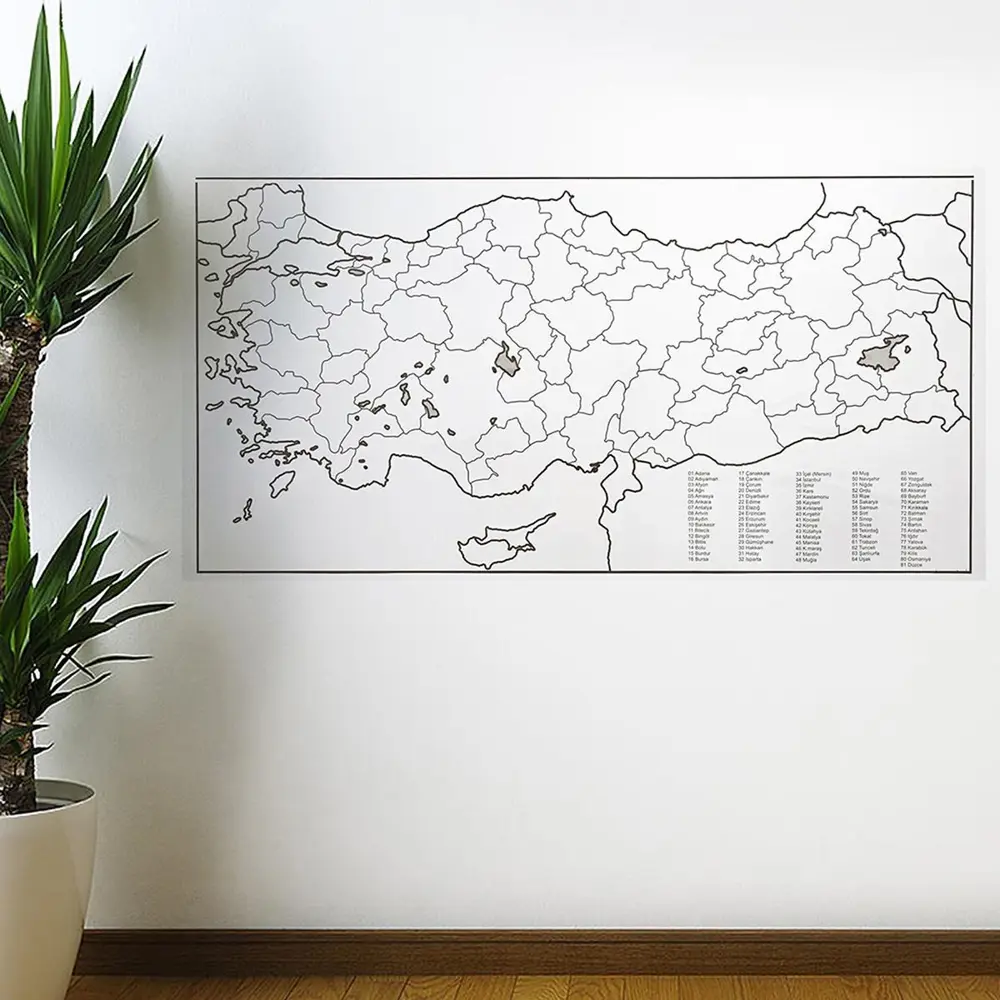 Yazılabilir Türkiye Haritası Manyetik Duvar Stickerı 110 x 56 cm 