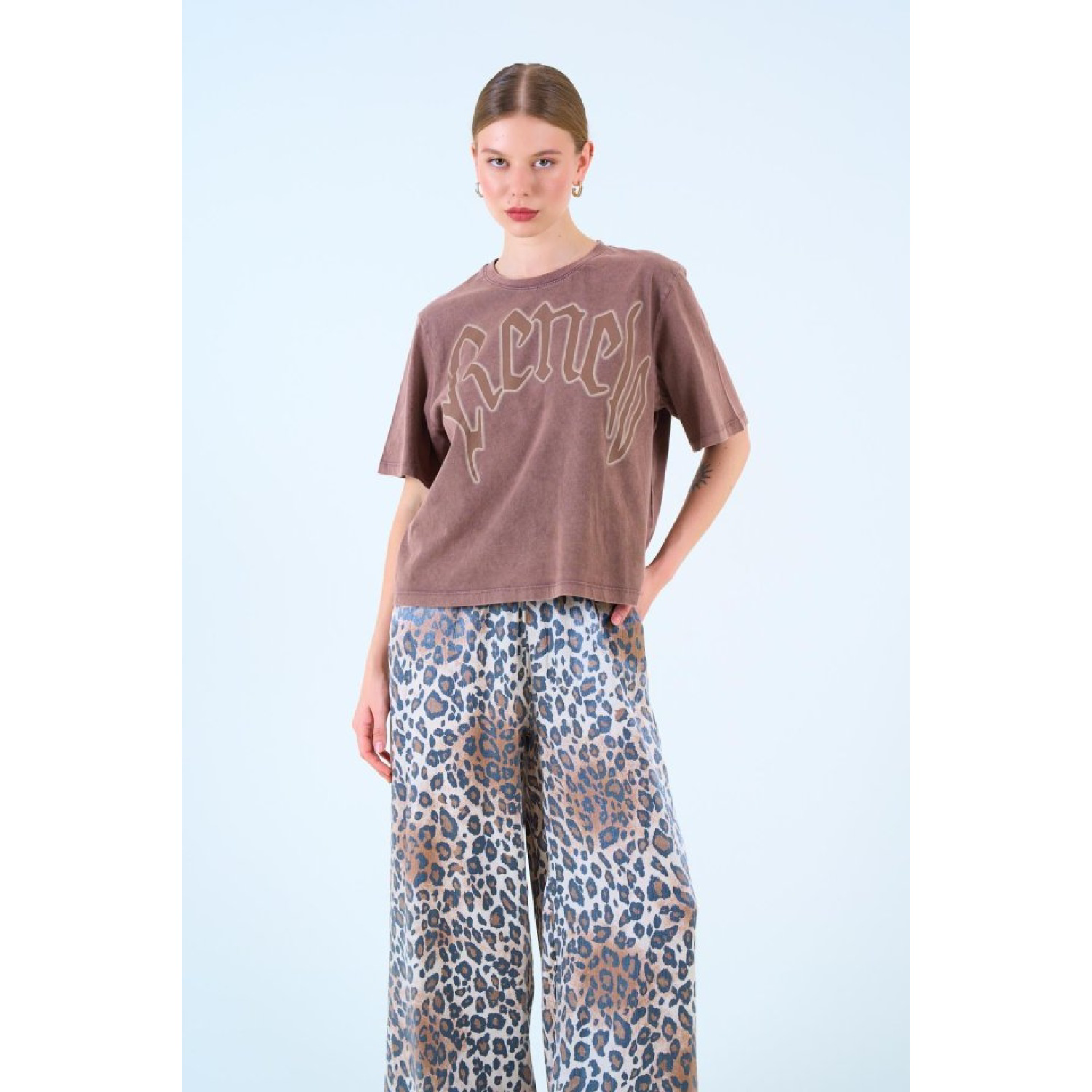 Yazılı T-shirt - KAHVE