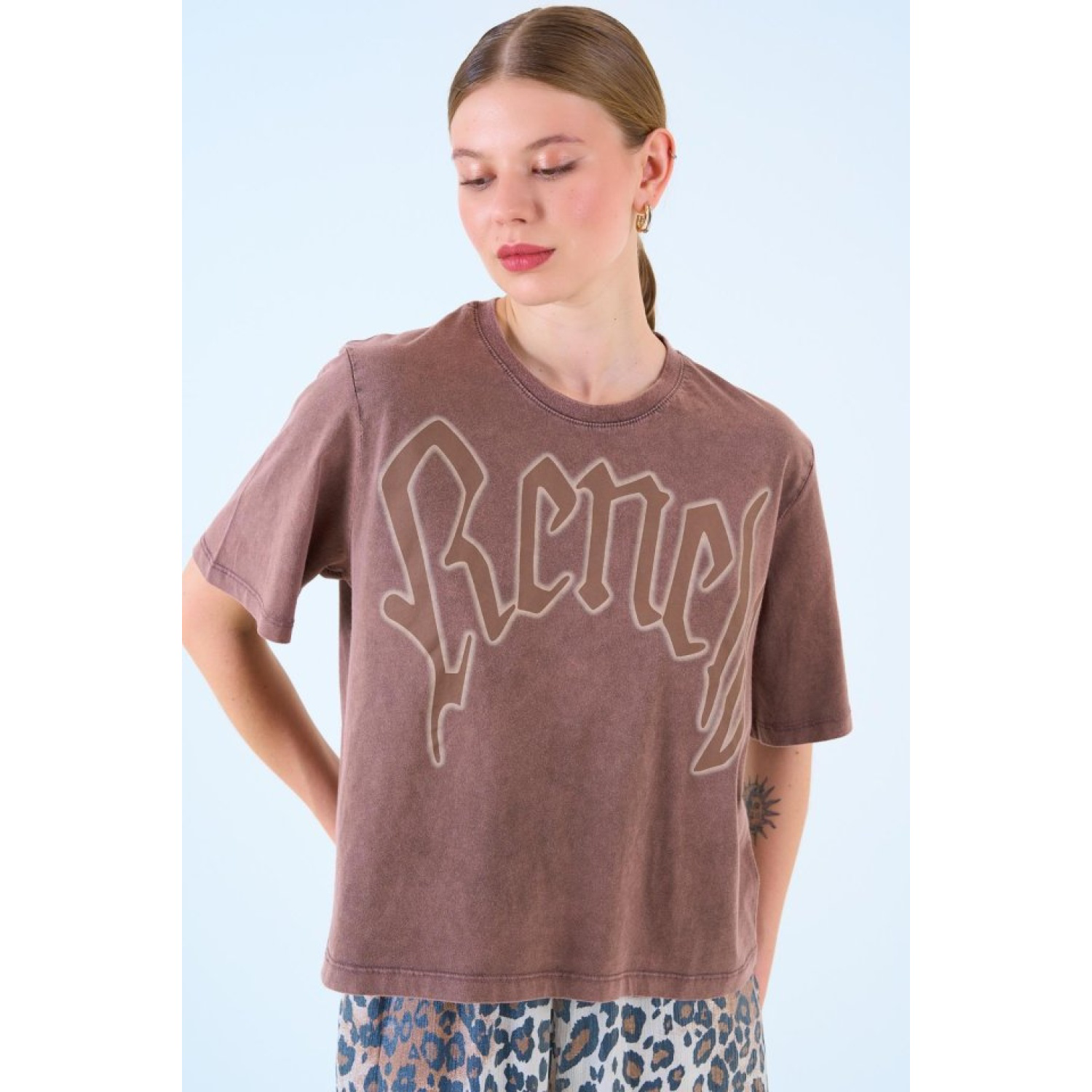 Yazılı T-shirt - KAHVE