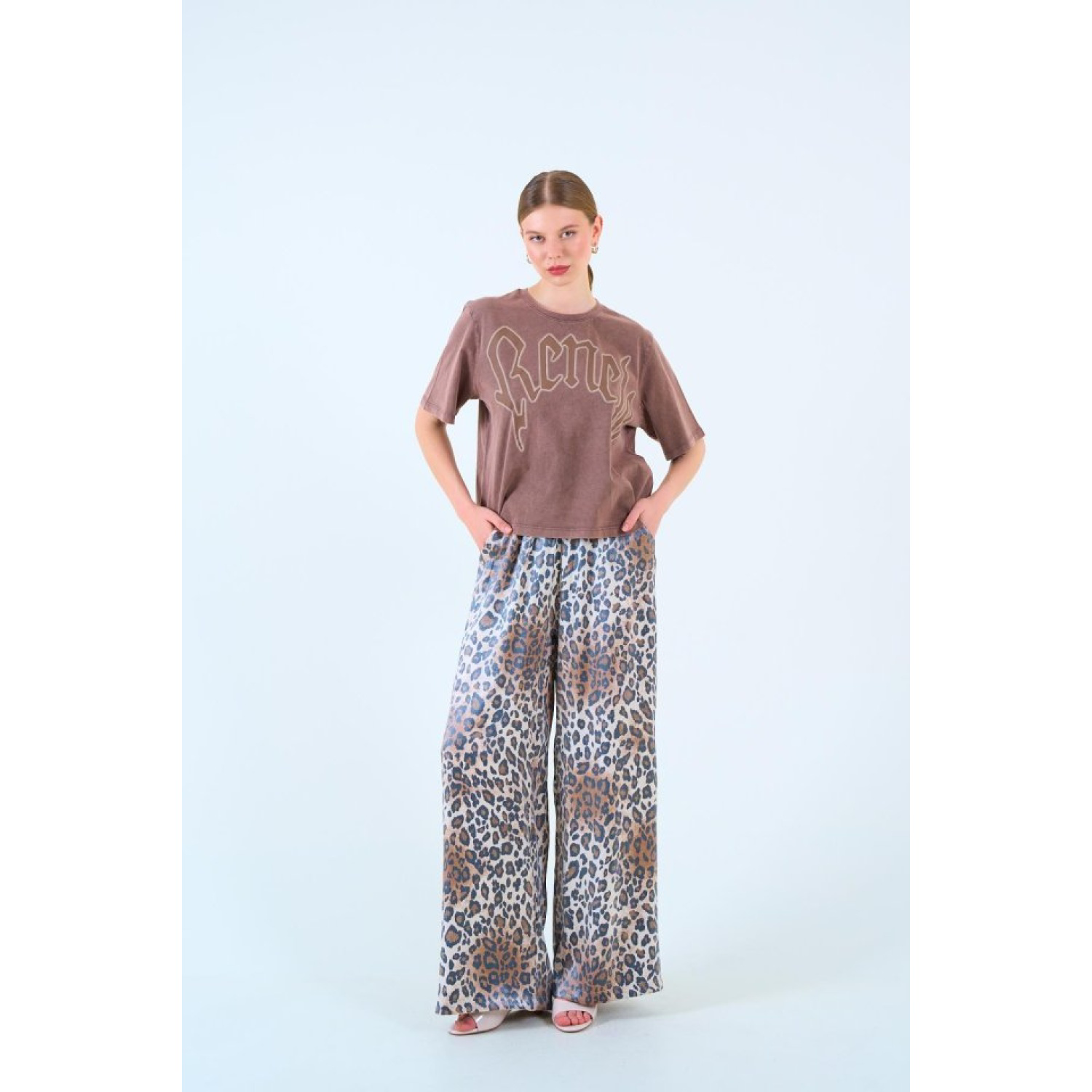 Yazılı T-shirt - KAHVE