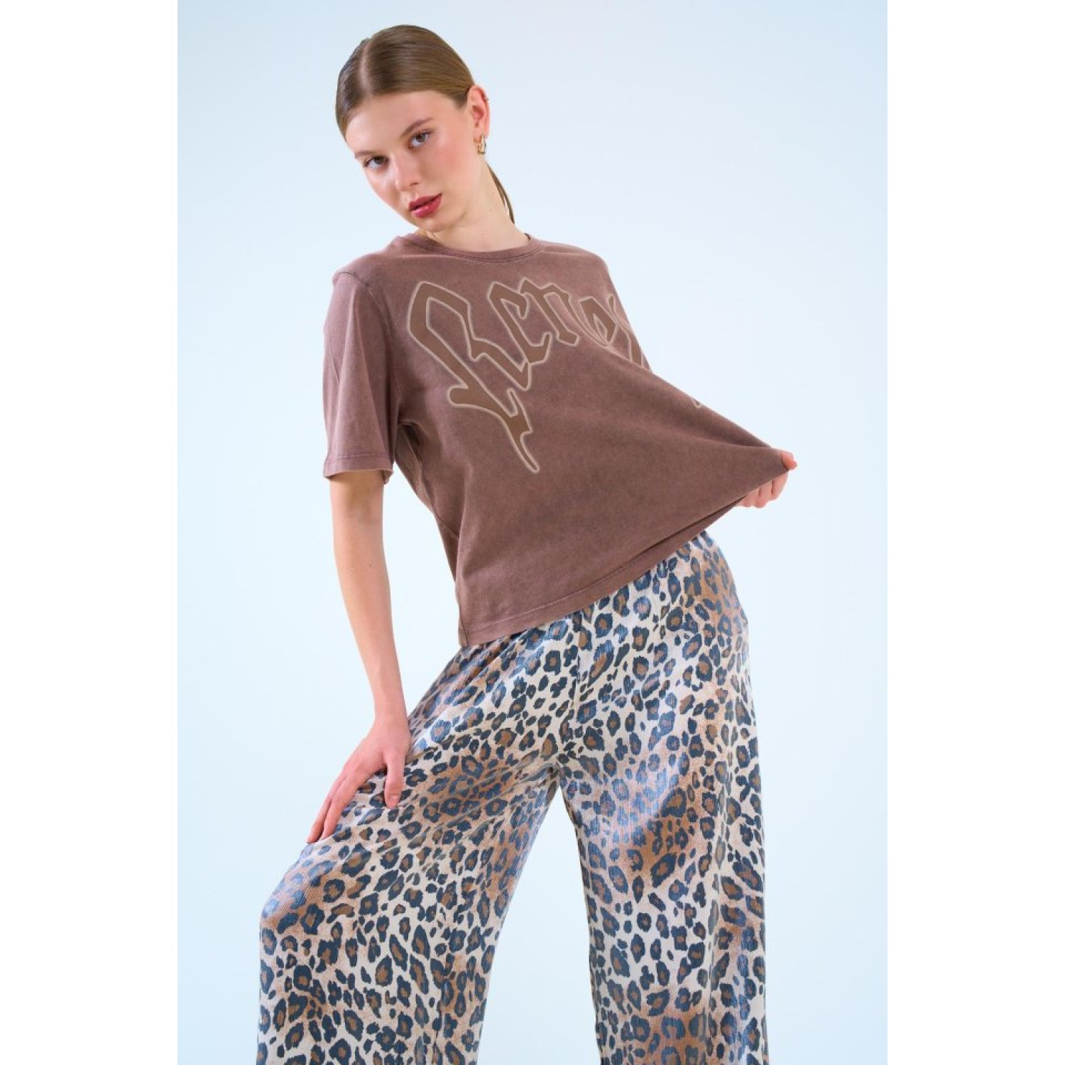 Yazılı T-shirt - KAHVE