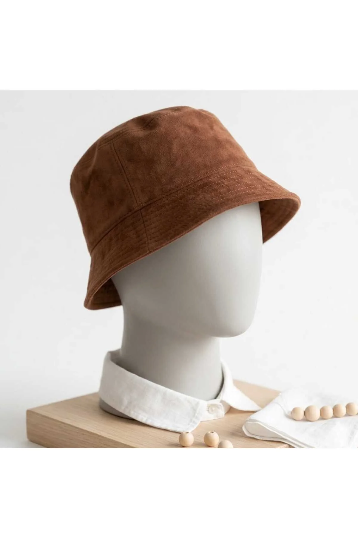 Yazlık Baharlık Balıkçı Bucket Kova Yumuşak Doku Yazlık Şapka Modern Soft Unisex Kadın Erkek Kiremit Karamel Renk