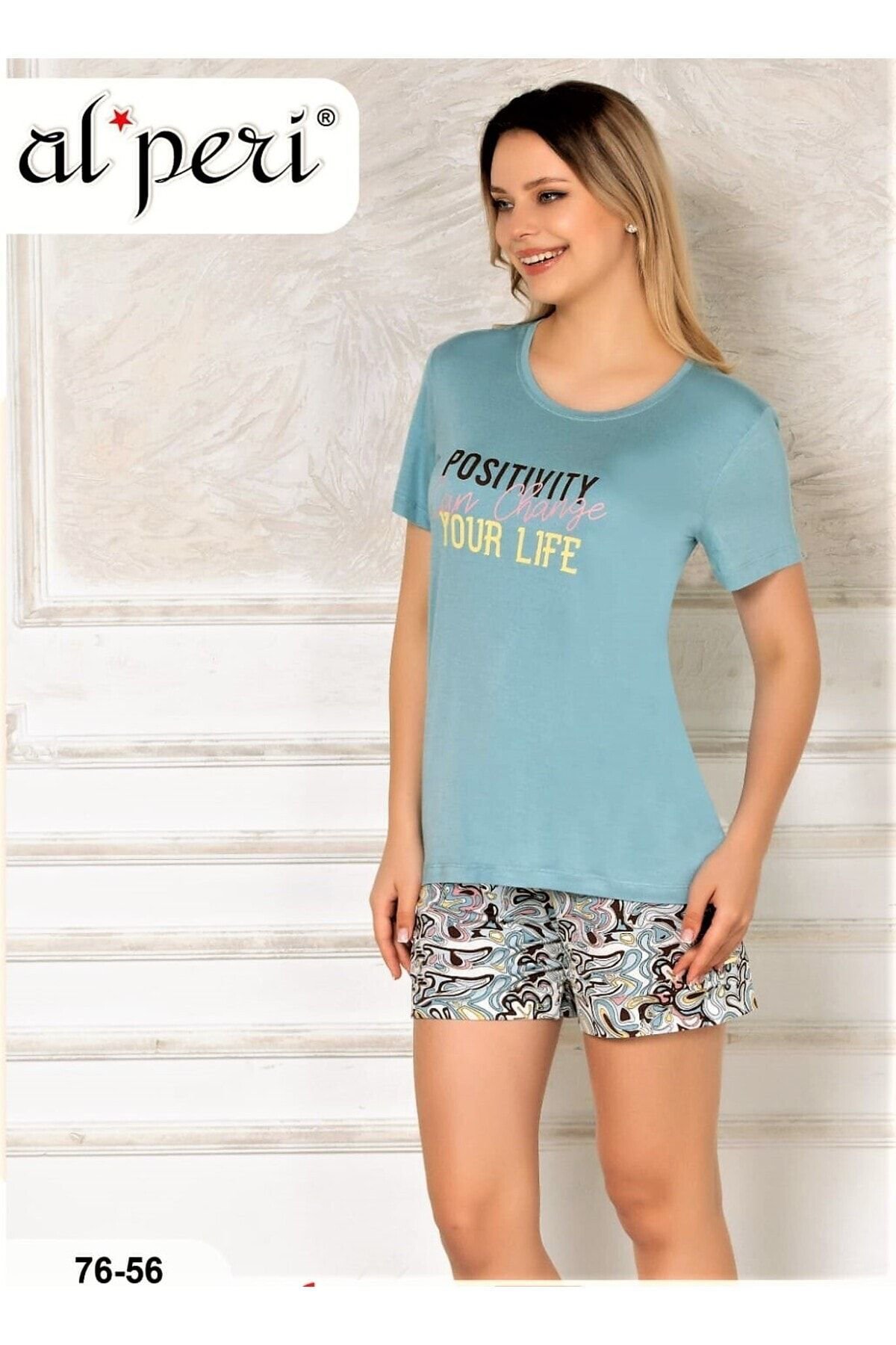 Yazlık Kadın Kısa Kol Şortlu Takım TURKUAZ YEŞİL