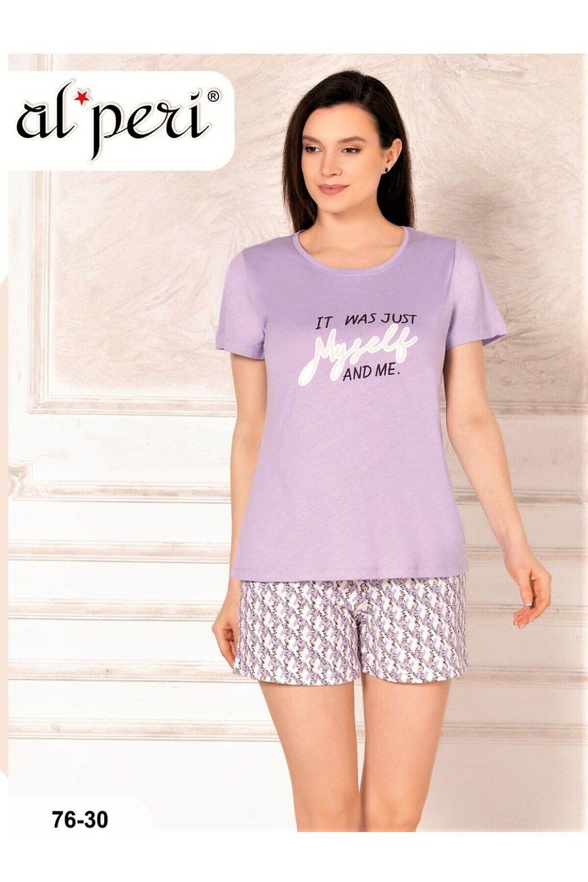 Alperi Yazlık Kadın Kısa Kol Şortlu Takım Lila