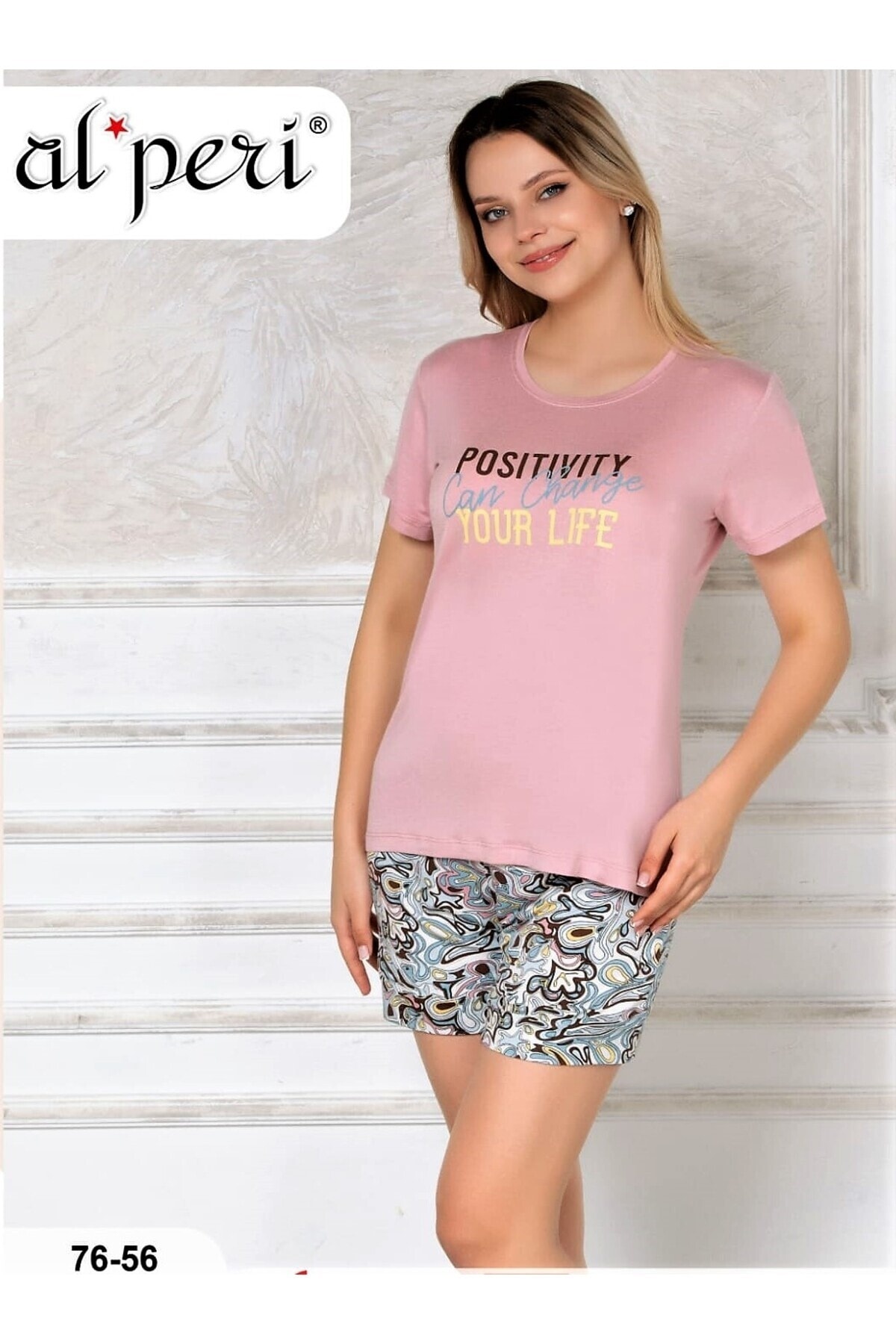 Alperi Yazlık Kadın Kısa Kol Şortlu Takım Pembe