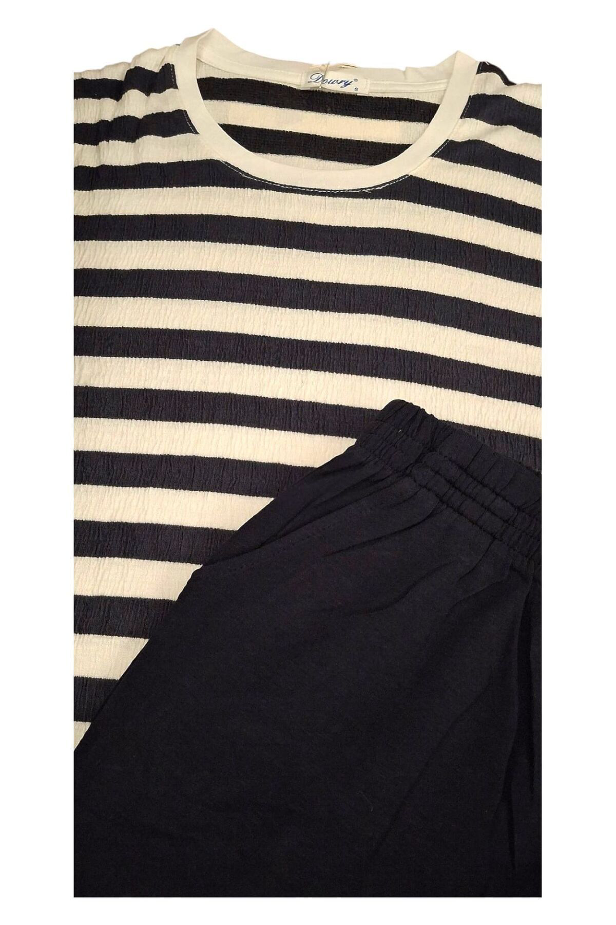 Yazlık Kısa Kol Şortlu Alt-Üst Takım Lacivert Çizgili