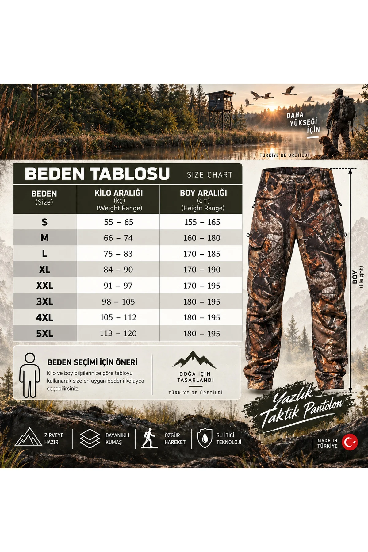 Yazlık Saz Desen Taktik Avcı Pantolonu – Kamuflaj Outdoor Av Pantolonu