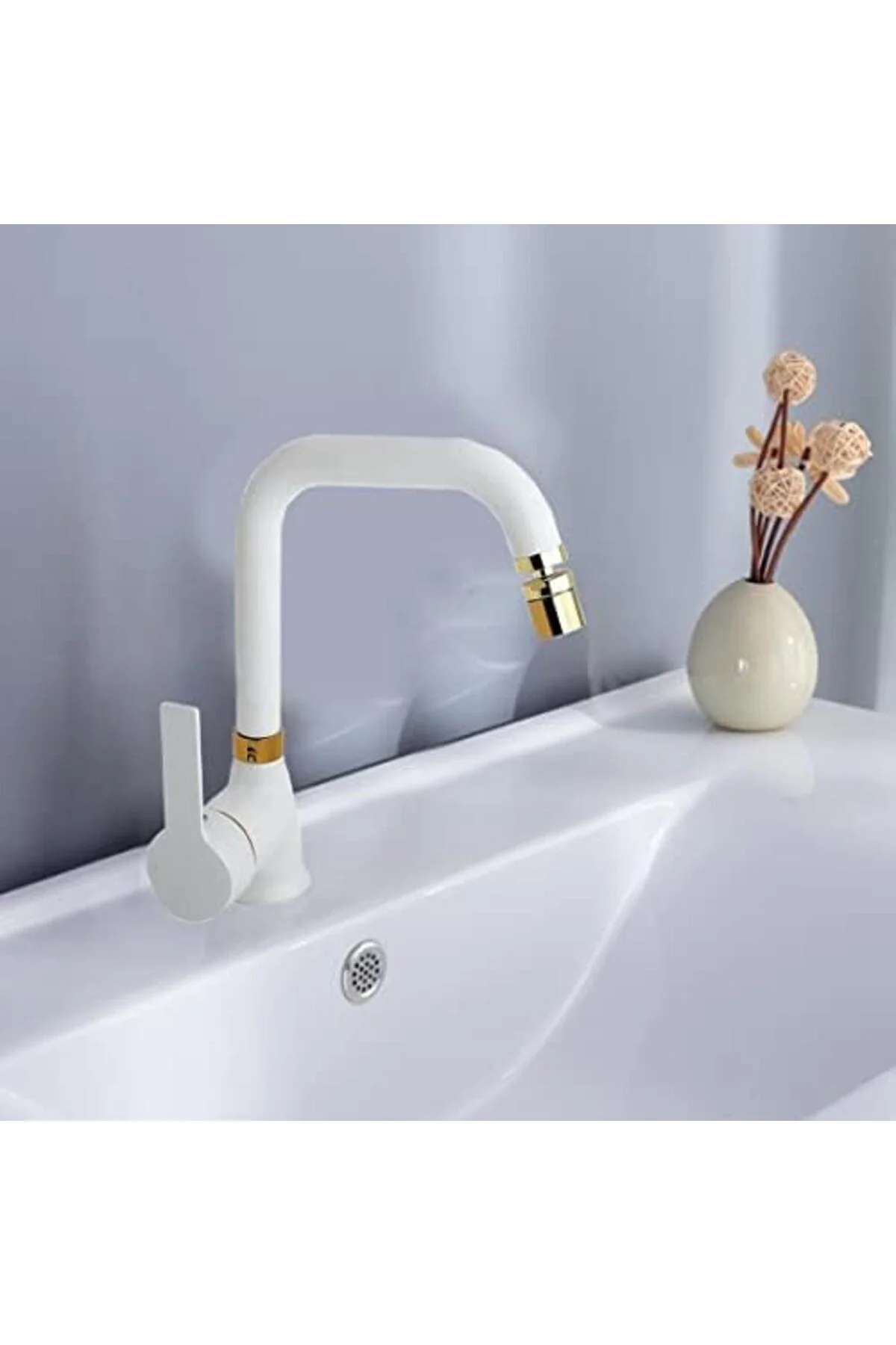 YdAyrstore Mat Beyaz Lavabo Bataryası Pirinç 360 Derece Oynar Per