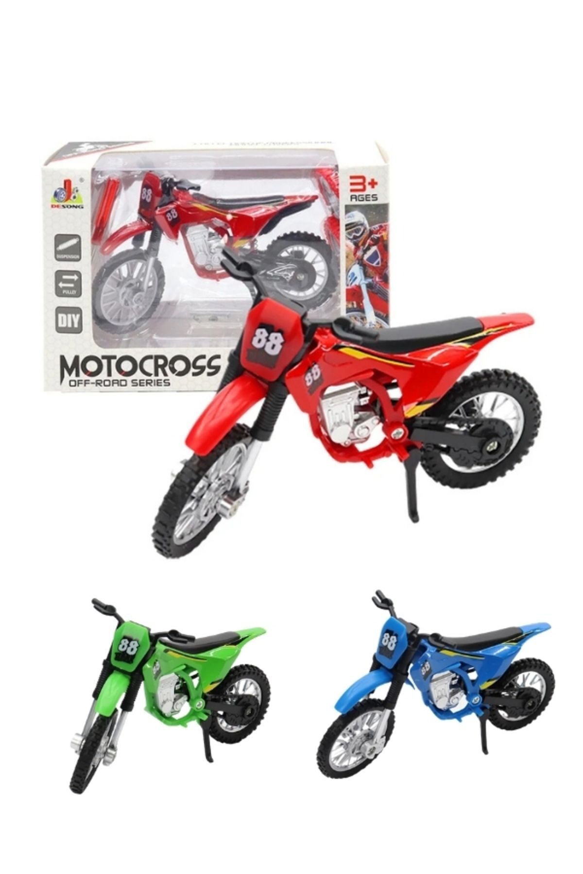 Oyuncak Store Yedek Lastikli Tornavidalı Model Motosiklet Cross Motor Motocross
