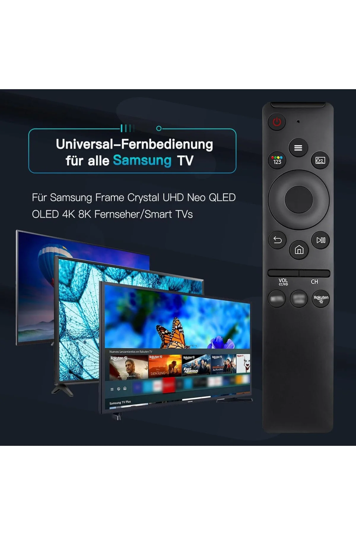 Yedek Uzaktan Kumanda Samsung Televizyon Evrensel Uzaktan Kumanda 3 Hızlı Erişim Tuşu, Tüm Sam