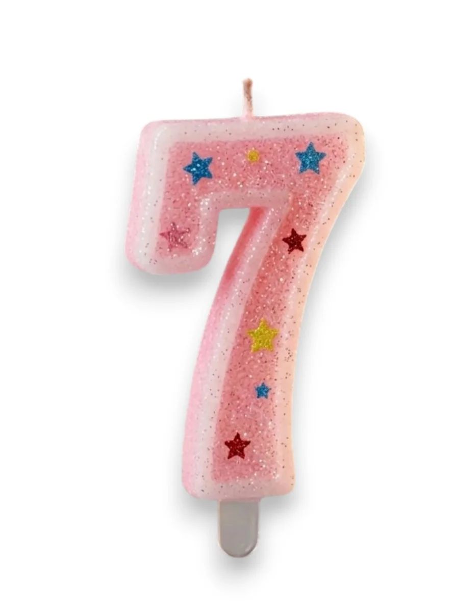Yedi Rakamlı Pembe Mum Doğum Günü Pasta Mumu ( 7X3) cm - Sayılı M