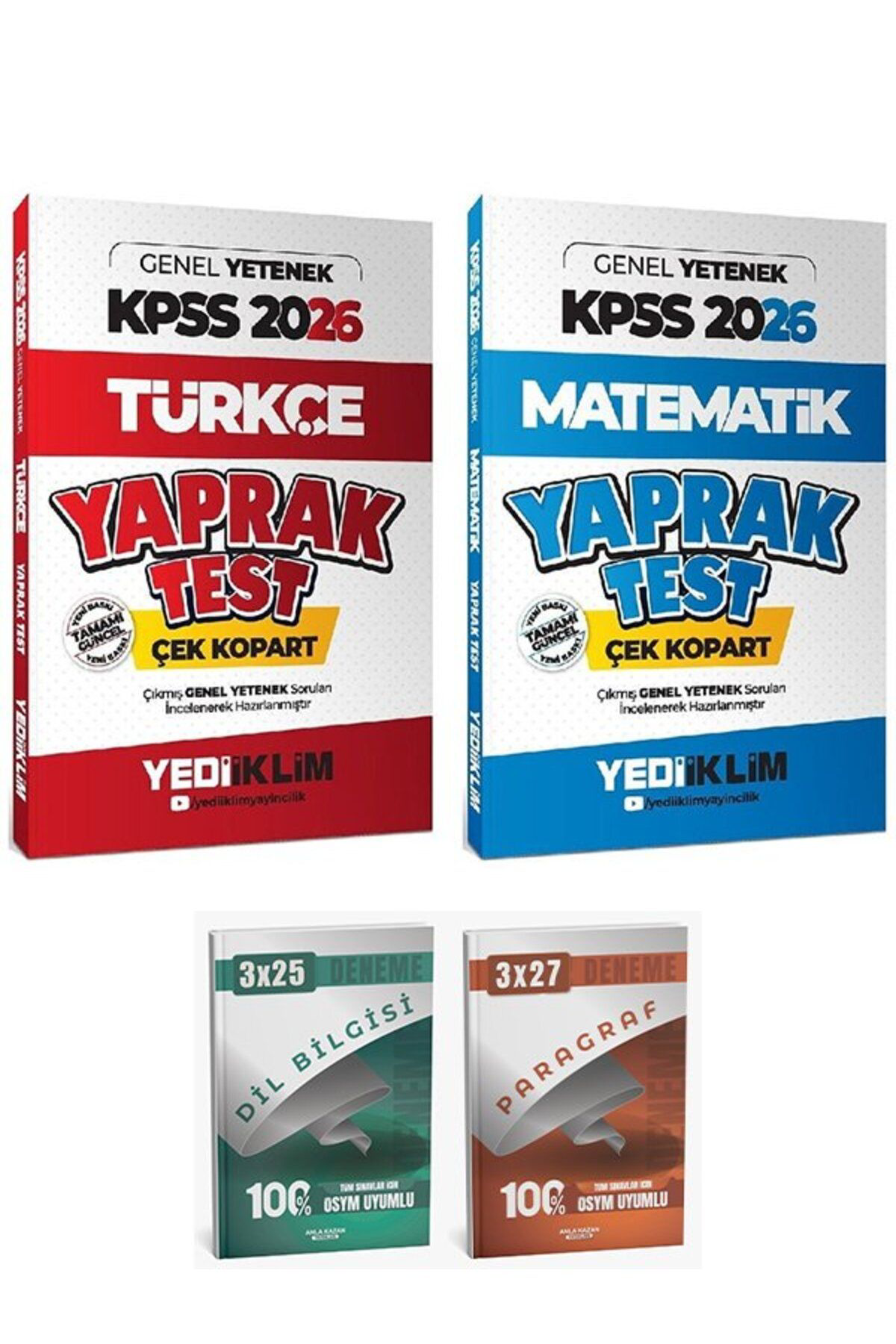 Anla Kazan Yayinlar Yediiklim 2026 Kpss Türkçe + Matematik Yaprak Test 2 Li Set Anla
