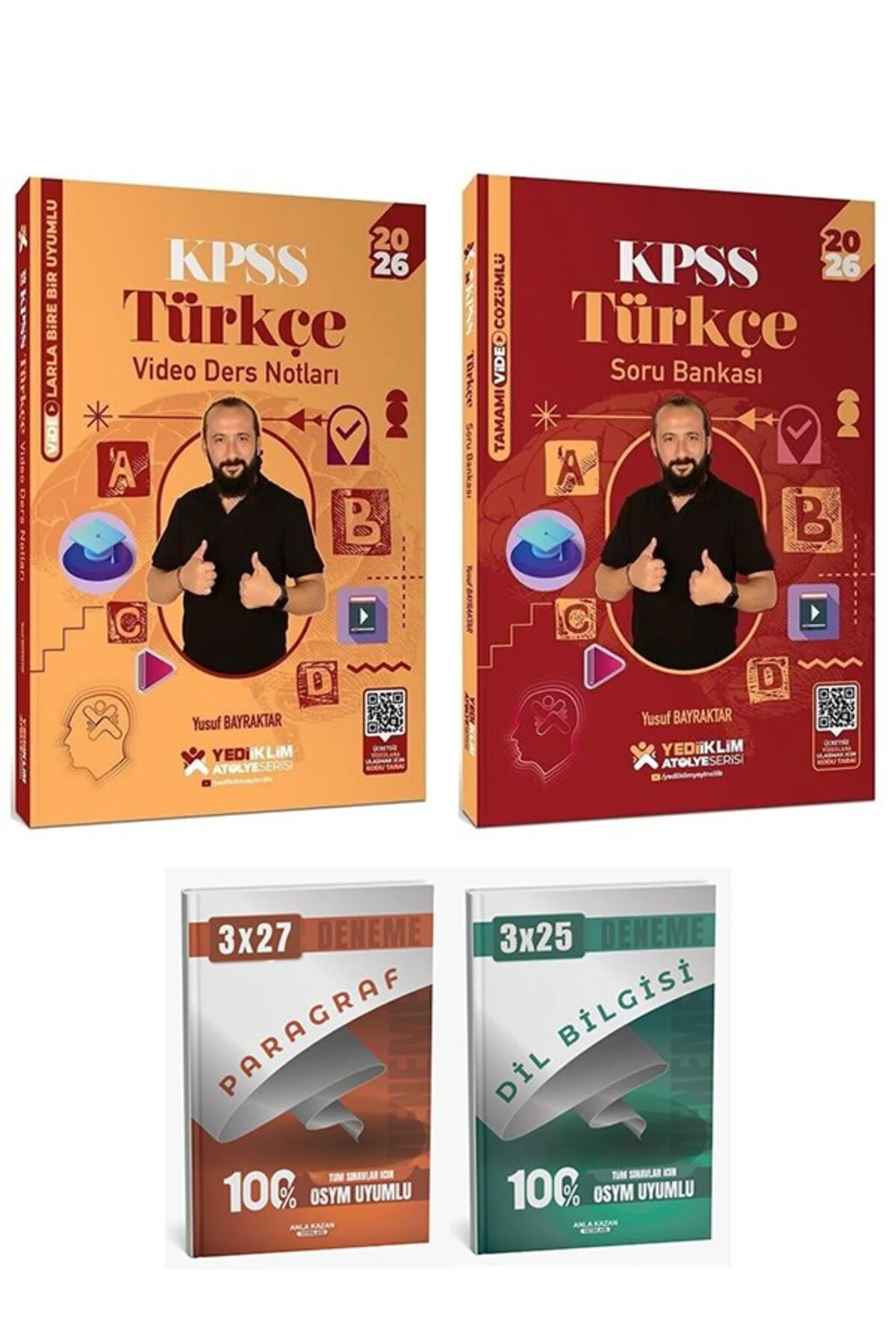 Yediiklim 2026 KPSS Türkçe Atölye Video Ders Notları + Soru Bankası 2 li Set - Yusuf Bayraktar Yedii