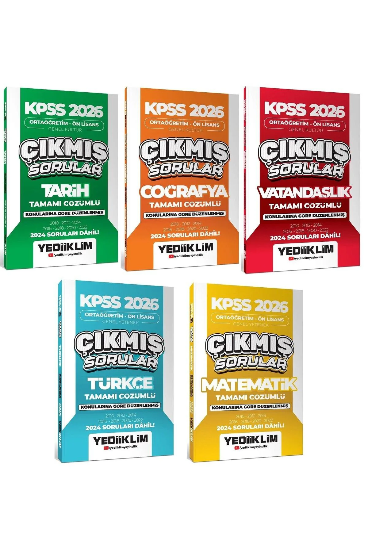 Yediiklim 2026 KPSS Lise Ortaöğretim Ön Lisans Çıkmış Sorular Konularına Göre 5 li Set Yediiklim Yay
