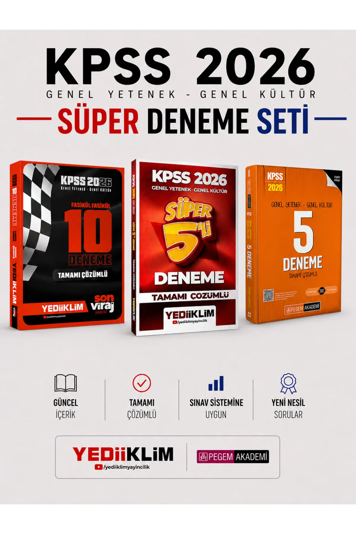 Yediiklim 2026 KPSS Genel Yetenek Genel Kültür 15 Deneme & Pegem KPSS 5 Deneme Seti