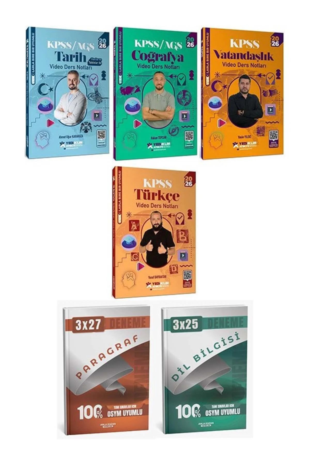 Yediiklim 2026 KPSS Türkçe + Tarih + Coğrafya + Vatandaşlık Atölye Video Ders Notları 4 lü Set Yedii