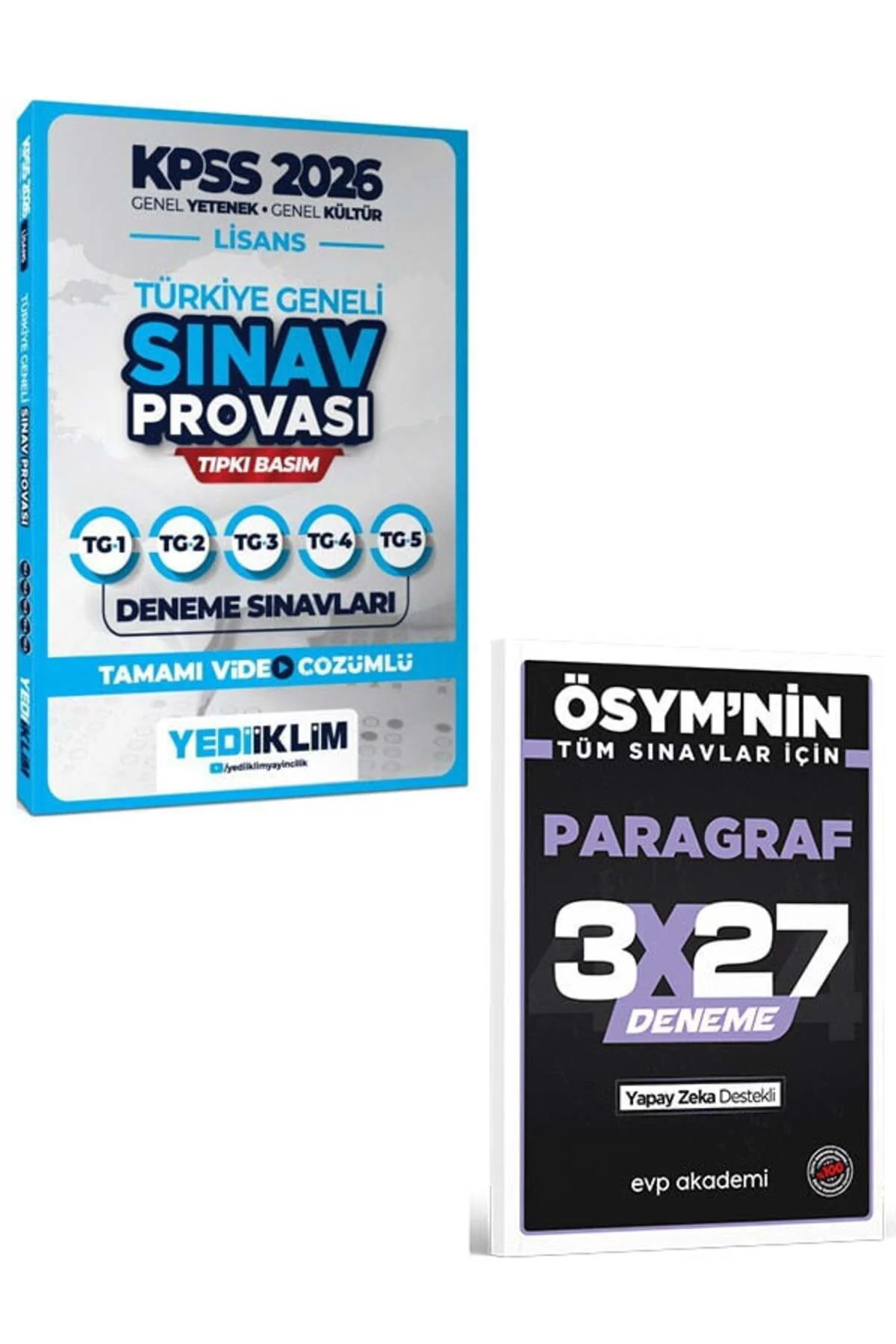 Yediiklim 2026 KPSS Lisans GY GK Türkiye Geneli Video Çözümlü Denemeler+EVP Akademi 3x27 Paragraf De