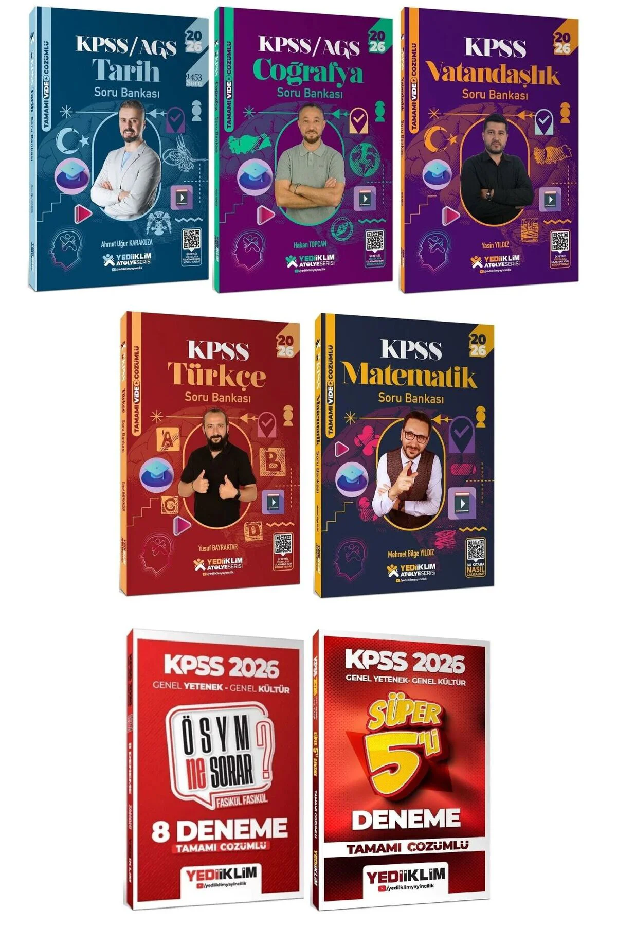 Yediiklim 2026 KPSS Genel Yetenek Genel Kültür Atölye Soru Bankası + 8+5 Deneme 7 li Set Yediiklim Y