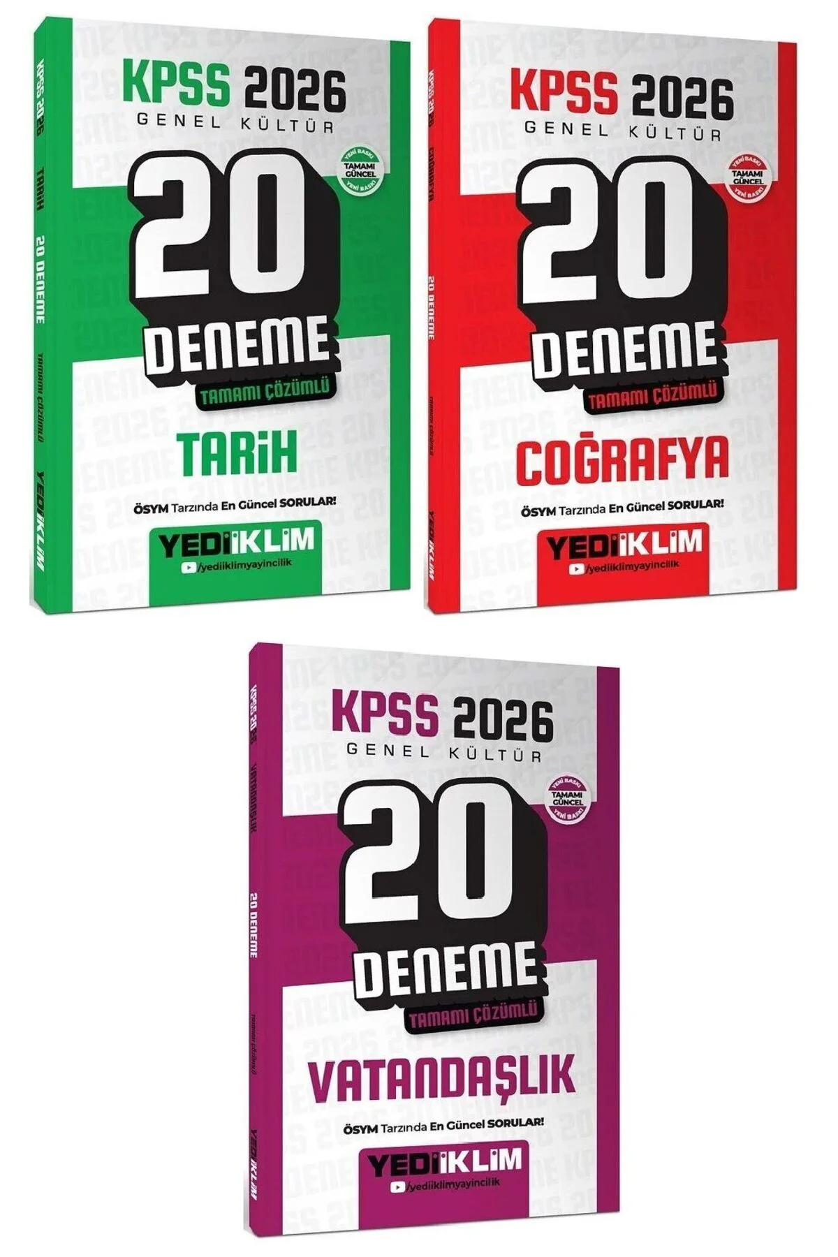 Yediiklim 2026 KPSS Tarih + Coğrafya + Vatandaşlık 60 Deneme 3 lü Set Yediiklim Yayınları