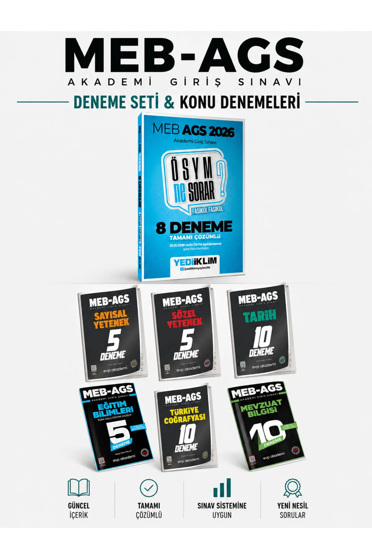 Yediiklim 2026 MEB AGS ÖSYM Ne Sorar 8 Deneme & EVP Akademi MEB AGS 45 Deneme Seti