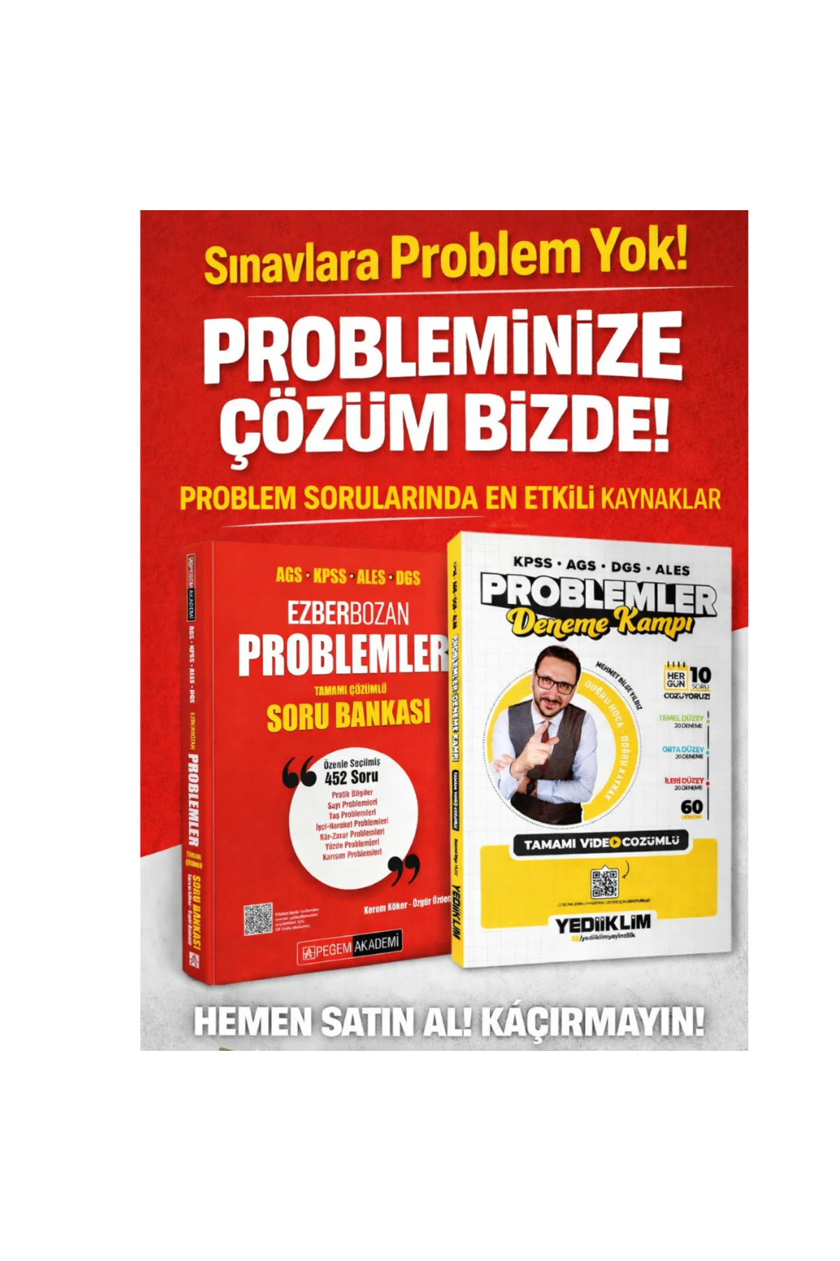 Yediiklim KPSS-AGS-DGS-ALES Problemler Deneme Kampı (60 Deneme) & AGS KPSS ALES DGS Ezberbozan Probl