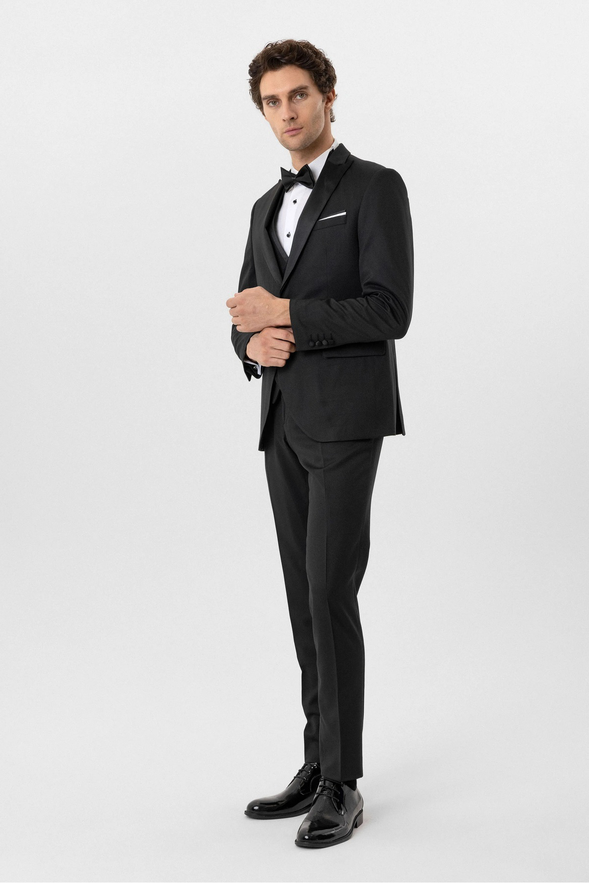 Yelekli Siyah Slim Fit Damatlık Takım Elbise