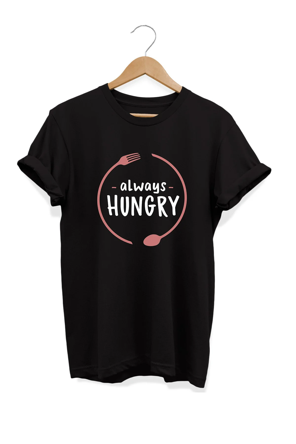 Yemek Serisi Always Hungry Baskılı %100 Pamuk Büyük Beden Tişört