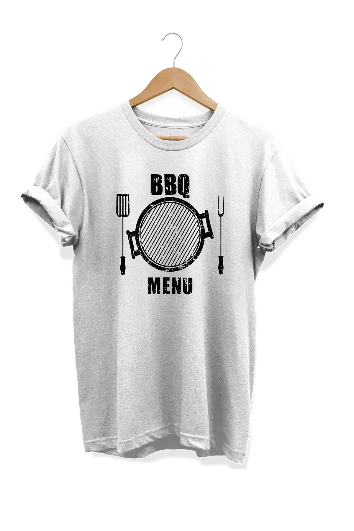 Yemek Serisi Barbekü Baskılı %100 Pamuk Büyük Beden Tişört