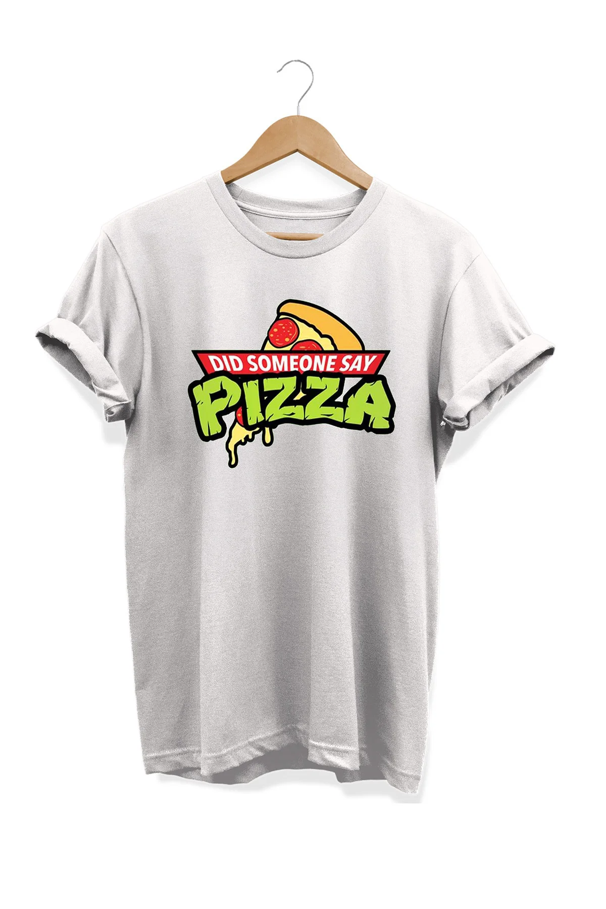 Yemek Serisi Biri Pizza Mı Dedi Baskılı %100 Pamuk Büyük Beden Tişört