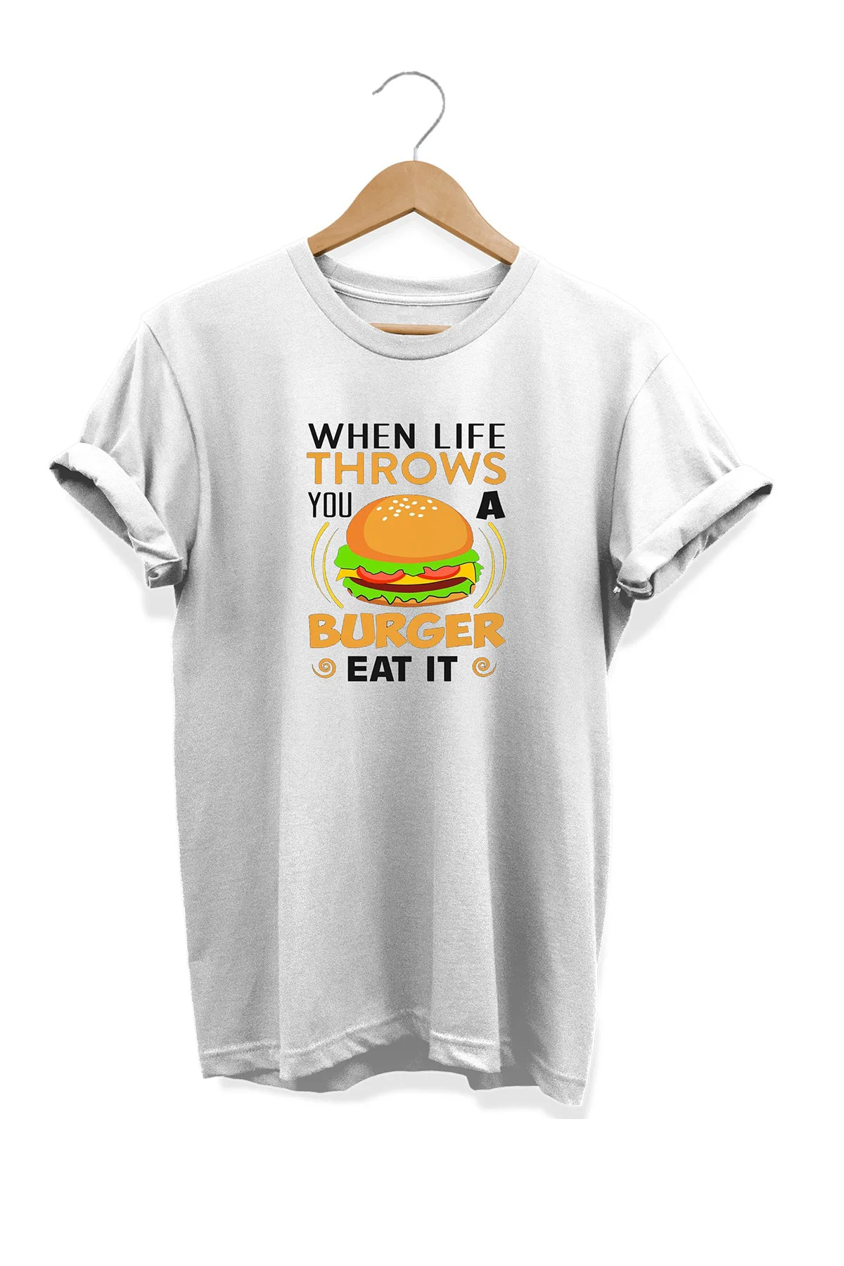 Yemek Serisi Burger Günü Baskılı %100 Pamuk Büyük Beden Tişört