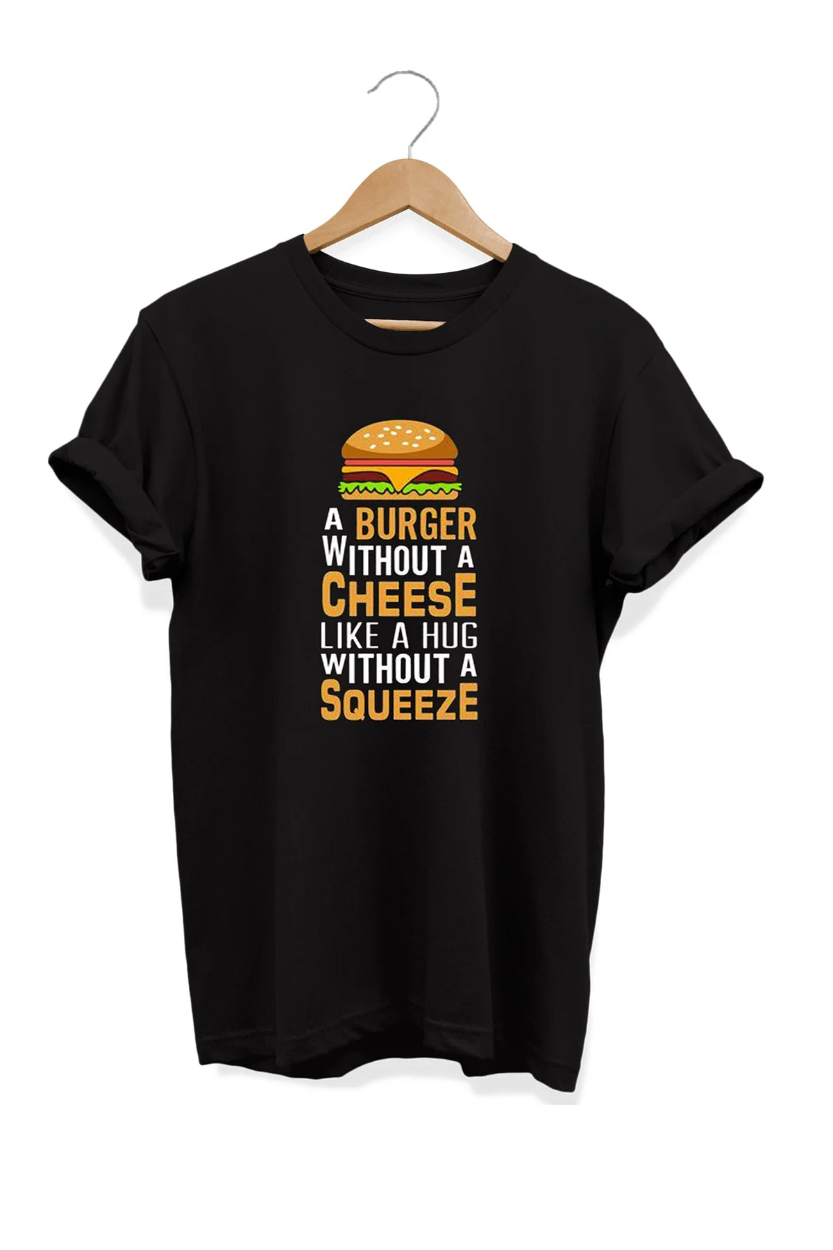 Yemek Serisi Burger Baskılı %100 Pamuk Büyük Beden Tişört