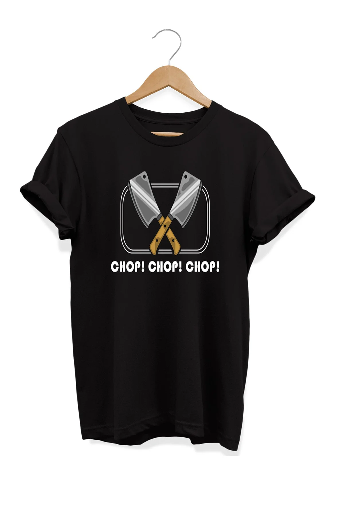 Yemek Serisi Chop Chop Baskılı %100 Pamuk Büyük Beden Tişört