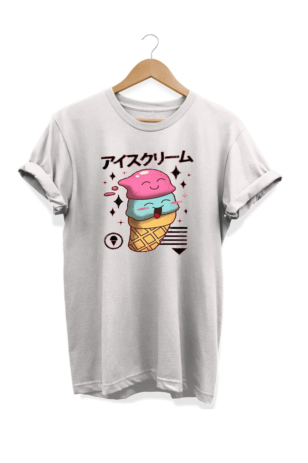 Remonz Yemek Serisi Dondurma Baskılı %100 Pamuk Büyük Beden Tişört