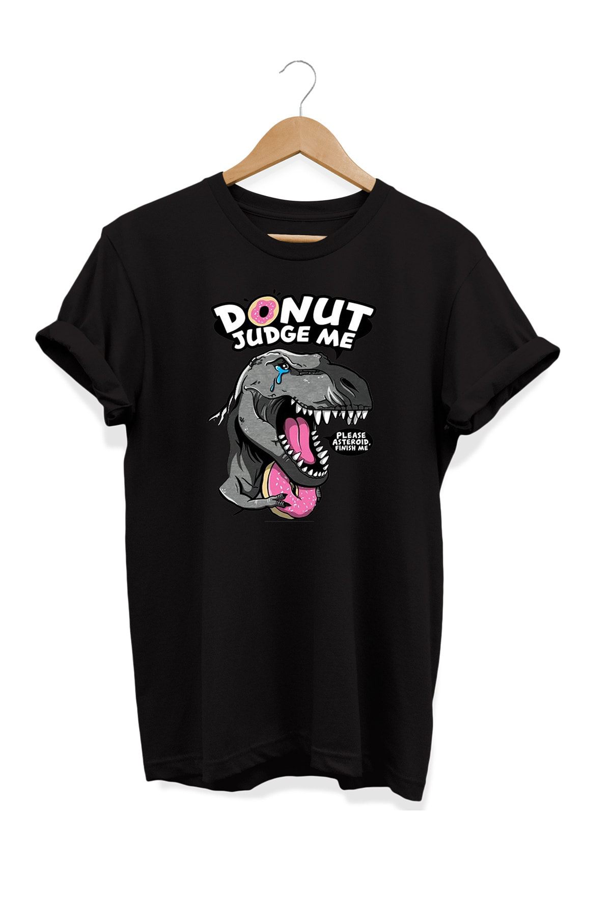 Remonz Yemek Serisi Donut T-Rex Baskılı %100 Pamuk Büyük Beden Tişört