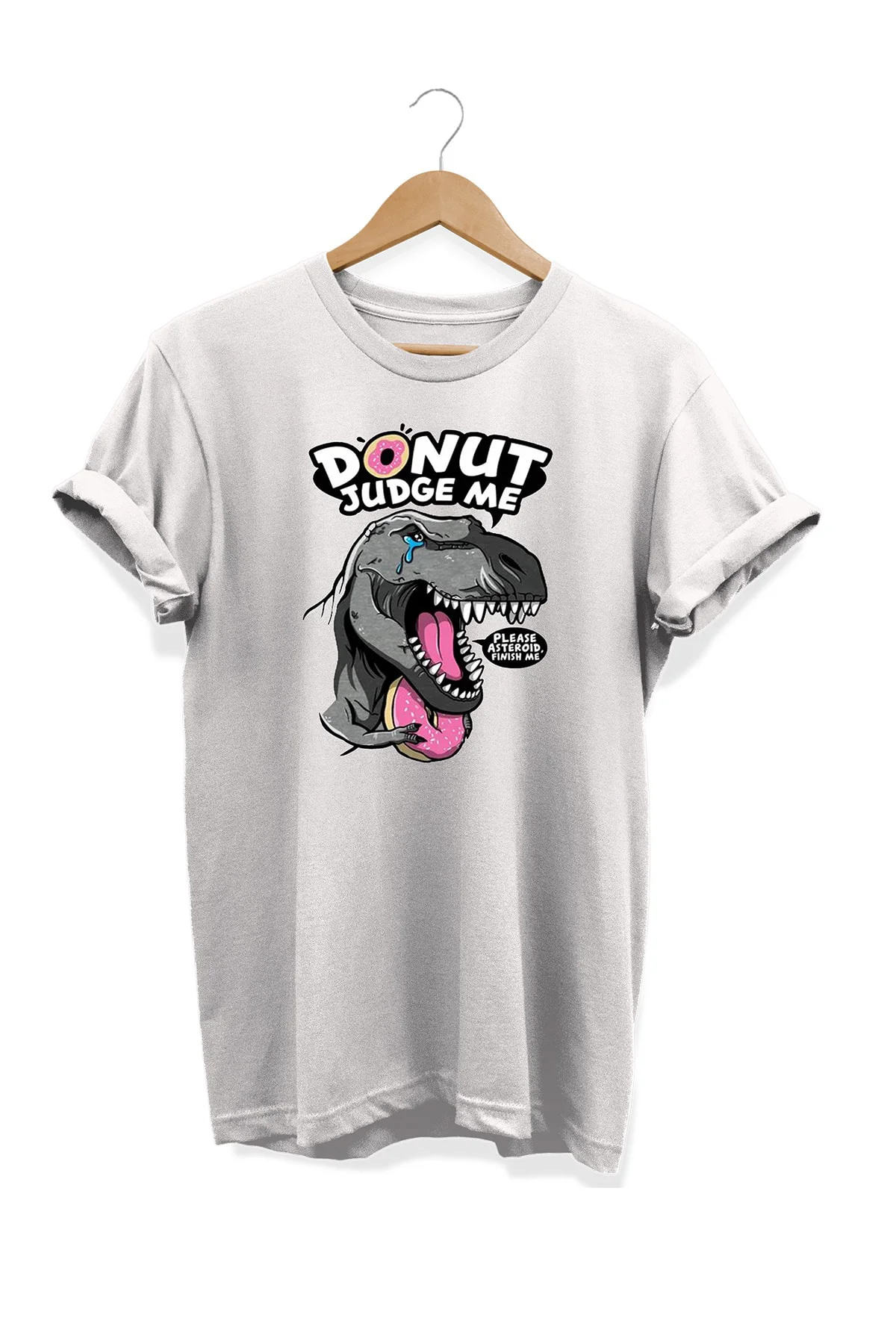 Yemek Serisi Donut T-rex Baskılı %100 Pamuk Büyük Beden Tişört