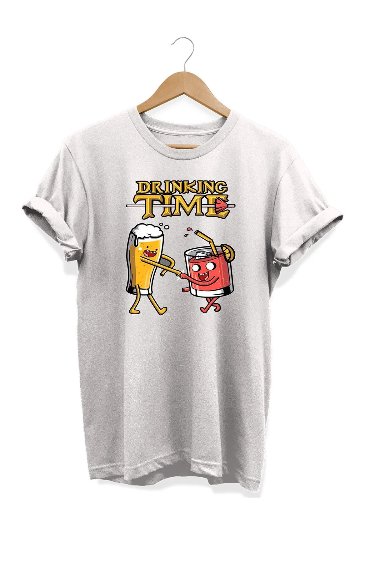 Yemek Serisi Drinking Time Baskılı %100 Pamuk Büyük Beden Tişört