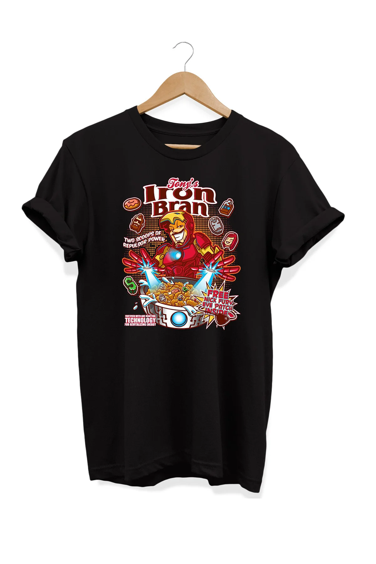 Yemek Serisi Iron Man Mısır Gevreği Baskılı %100 Pamuk Büyük Bede