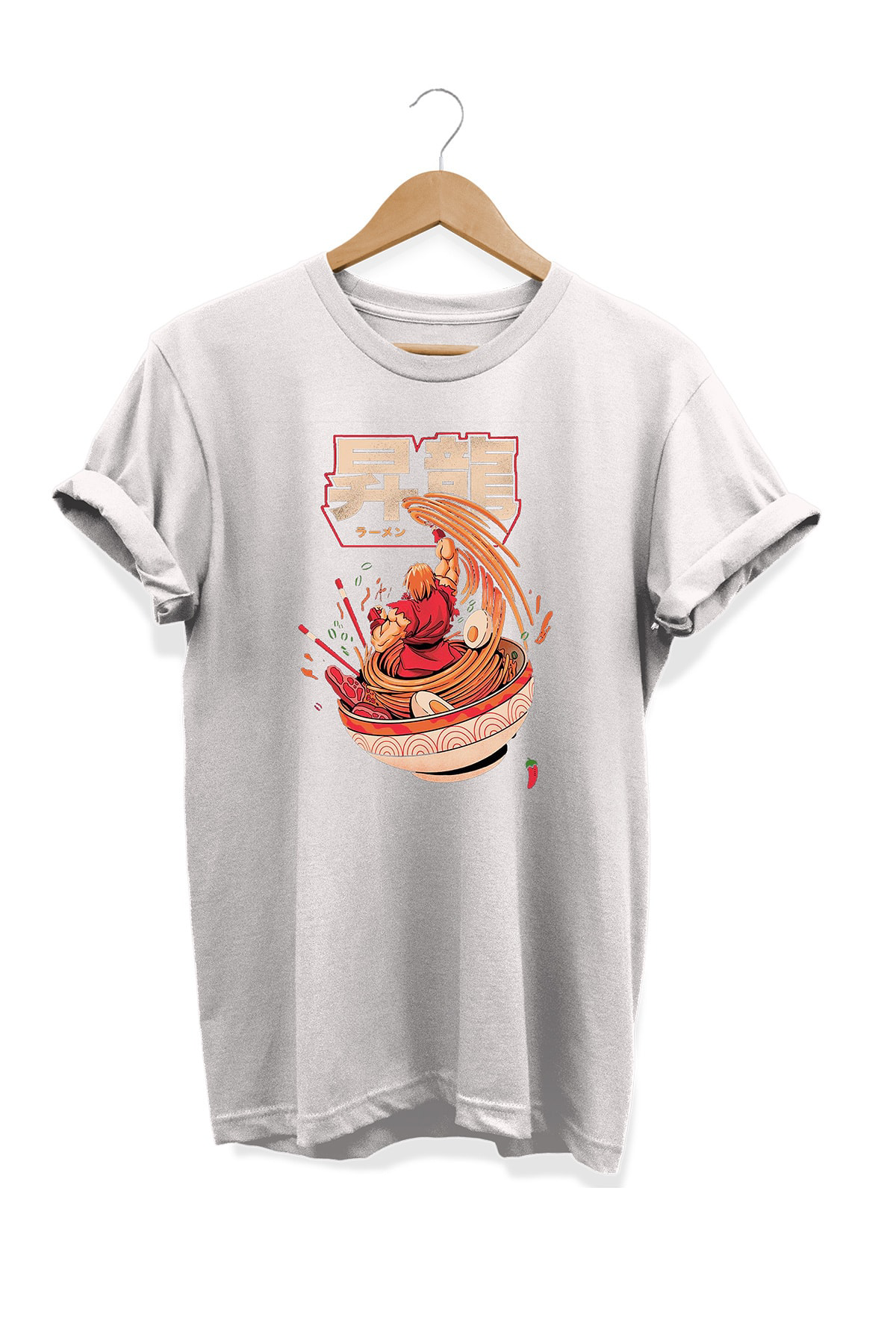 Remonz Yemek Serisi Ken Ramen Baskılı %100 Pamuk Büyük Beden Tişört