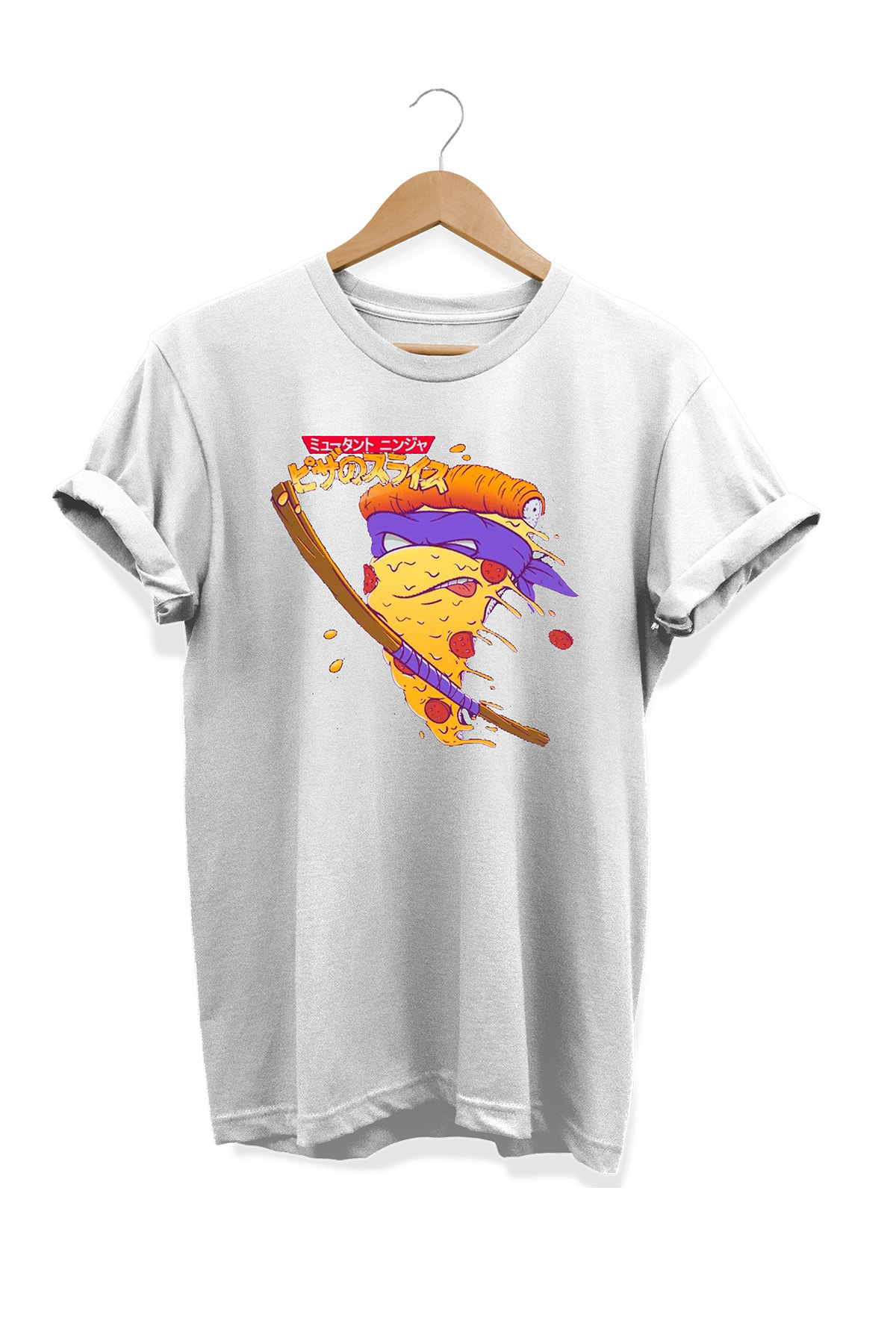 Remonz Yemek Serisi Ninja Turtle Pizza Baskılı %100 Pamuk Büyük Beden Ti