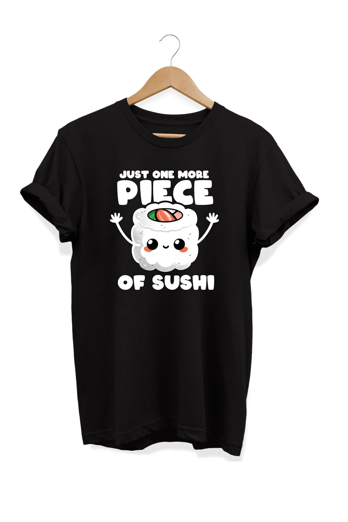 Yemek Serisi One More Sushi Baskılı %100 Pamuk Büyük Beden Tişört
