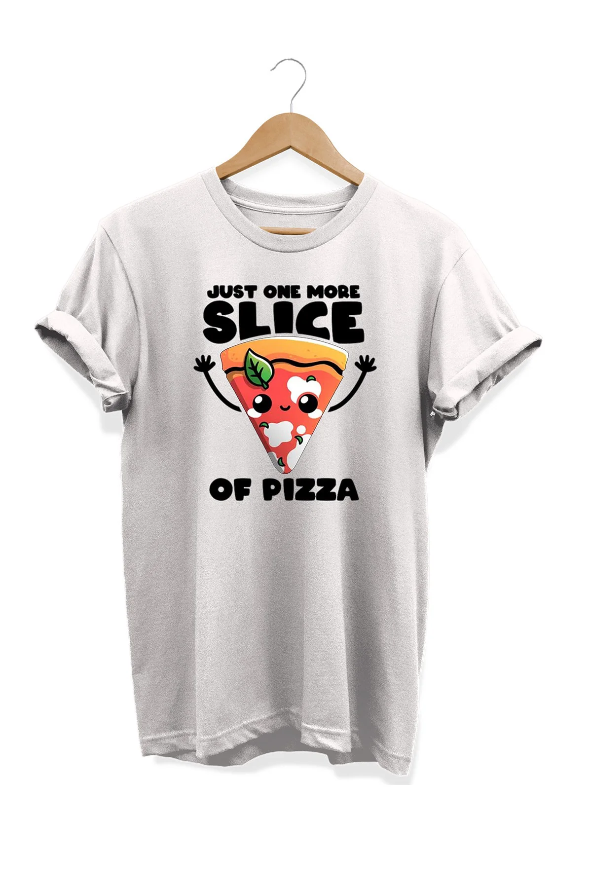 Yemek Serisi One More Pizza Baskılı %100 Pamuk Büyük Beden Tişört